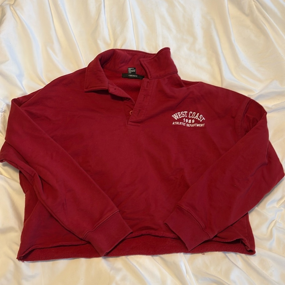Forever 21 Red Cropped West Coast Sweatshirt